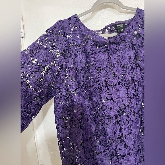 June + Vie lace embroidered purple top 20W NWT 3/4 sleeve - Picture 3 of 3